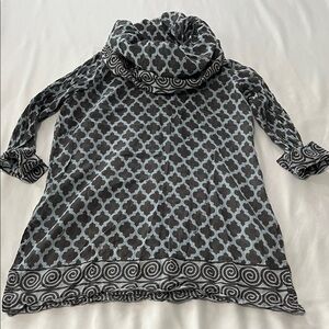 Gretchen Scott Designs Cotton Voile Funnel Cowl Neck 3/4 Sleeve Tunic Blouse